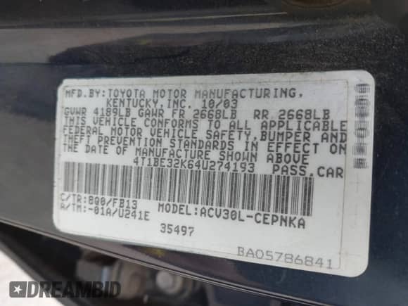 2004 Toyota Camry LE с VIN 4T1BE32K64U274193, выставлен на аукционе IAAI как лот 43491453 с пробегом 299 538 миль миль и . История ставок и продаж доступна на DreamBid. Изображение 9.