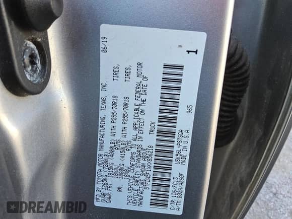 2019 Toyota Tundra SR5 z VIN 5TFDW5F1XKX856218, wystawiony jako Copart lot #86442695 z przebiegiem 65 348 mil mil oraz Czysty tytuł • Clean title. Historia ofert i sprzedaży dostępna na DreamBid. Obrazek 12.