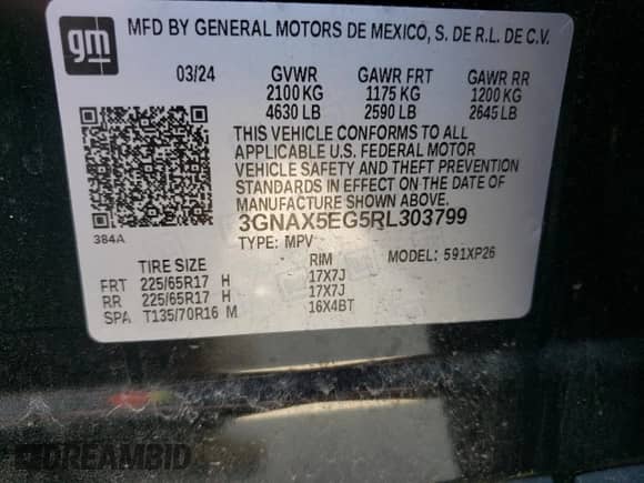 2024 Chevrolet Equinox LS с VIN 3GNAX5EG5RL303799, выставлен на аукционе Copart как лот 53703855 с пробегом 17 187 миль миль и Списание • Salvage title. История ставок и продаж доступна на DreamBid. Изображение 14.