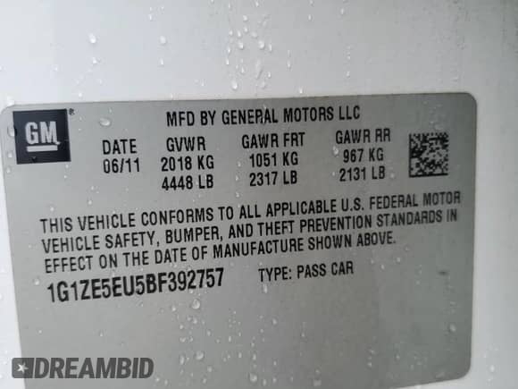2011 Chevrolet Malibu LTZ with VIN 1G1ZE5EU5BF392757, listed as a Copart auction lot 81307975 with 247,016 mi miles and Salvage title. Bid and sale history available at DreamBid. Image 12.