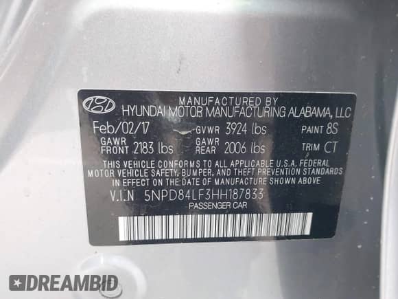 2017 Hyundai Elantra Limited with VIN 5NPD84LF3HH187833, listed as a IAAI auction lot 43257389 with 89,038 mi miles and . Bid and sale history available at DreamBid. Image 9.