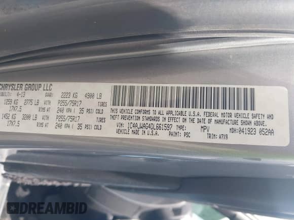2013 Jeep Wrangler Sport with VIN 1C4AJWAG4DL661597, listed as a IAAI auction lot 43133496 with 80,714 mi miles and . Bid and sale history available at DreamBid. Image 9.