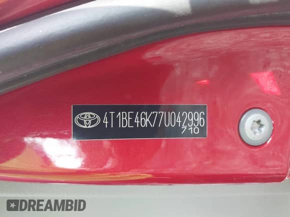 2007 Toyota Camry CE with VIN 4T1BE46K37U174105, listed as a IAAI auction lot 43285726 with 192,853 mi miles and . Bid and sale history available at DreamBid. Image 9.