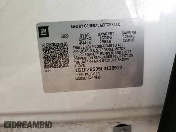 2020 Chevrolet Bolt EV Premier с VIN 1G1FZ6S05L4138512, выставлен на аукционе Copart как лот 60966162 с пробегом 8 348 миль миль и . История ставок и продаж доступна на DreamBid. Изображение 10.