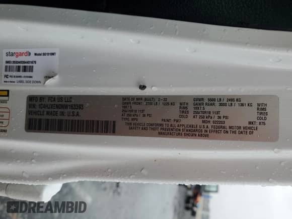 2022 Jeep Wrangler Unlimited Sahara с VIN 1C4HJXEN0NW163393, выставлен на аукционе Copart как лот 70530165 с пробегом Не указан миль и Списание • Salvage title. История ставок и продаж доступна на DreamBid. Изображение 12.