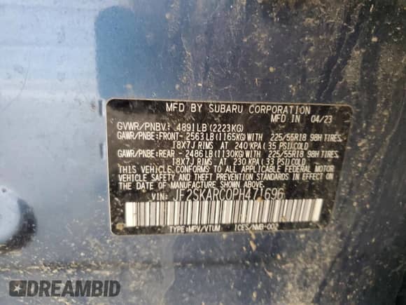 2023 Subaru Forester Touring with VIN JF2SKARC0PH471696, listed as a Copart auction lot 61353735 with 32,027 mi miles and Salvage title. Bid and sale history available at DreamBid. Image 12.