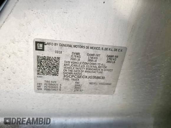 2018 Chevrolet Silverado 1500 LTZ z VIN 3GCPCSECXJG358630, wystawiony jako Copart lot #70010705 z przebiegiem 121 259 mil mil oraz Szkoda całkowita • Salvage title. Historia ofert i sprzedaży dostępna na DreamBid. Obrazek 13.