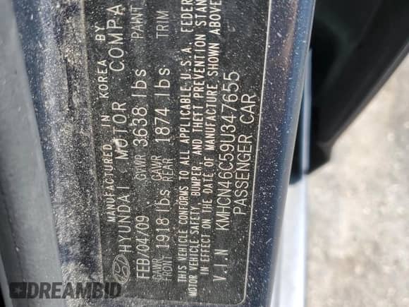 2009 Hyundai Accent Auto GLS с VIN KMHCN46C59U347655, выставлен на аукционе Copart как лот 81558915 с пробегом 191 512 миль миль и Списание • Salvage title. История ставок и продаж доступна на DreamBid. Изображение 12.