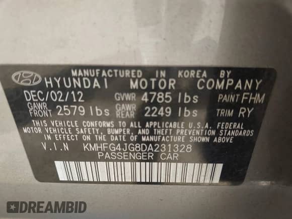 2013 Hyundai Azera с VIN KMHFG4JG8DA231328, выставлен на аукционе IAAI как лот 42985880 с пробегом 102 782 миль миль и . История ставок и продаж доступна на DreamBid. Изображение 9.