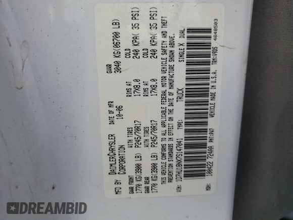 2007 Dodge 1500 с VIN 1D7HU18NX7S147041, выставлен на аукционе Copart как лот 85860855 с пробегом 133 540 миль миль и Списание • Salvage title. История ставок и продаж доступна на DreamBid. Изображение 12.