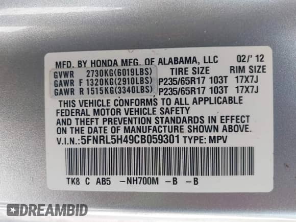 2012 Honda Odyssey EX с VIN 5FNRL5H49CB059301, выставлен на аукционе IAAI как лот 43372796 с пробегом 131 739 миль миль и . История ставок и продаж доступна на DreamBid. Изображение 9.