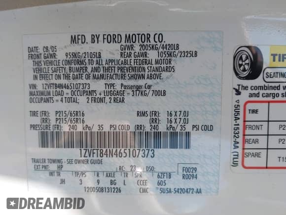 2006 Ford Mustang Standard с VIN 1ZVFT84N465107373, выставлен на аукционе IAAI как лот 42205471 с пробегом 60 598 миль миль и . История ставок и продаж доступна на DreamBid. Изображение 9.