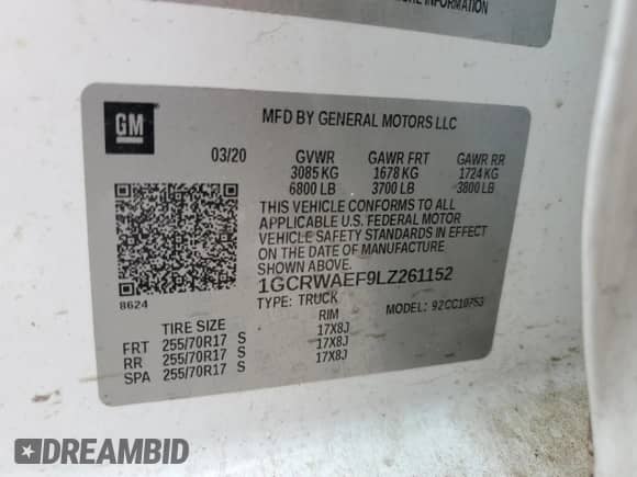 2020 Chevrolet Silverado 1500 Work Truck z VIN 1GCRWAEF9LZ261152, wystawiony jako Copart lot #55047875 z przebiegiem 24 782 mil mil oraz Szkoda całkowita • Salvage title. Historia ofert i sprzedaży dostępna na DreamBid. Obrazek 12.