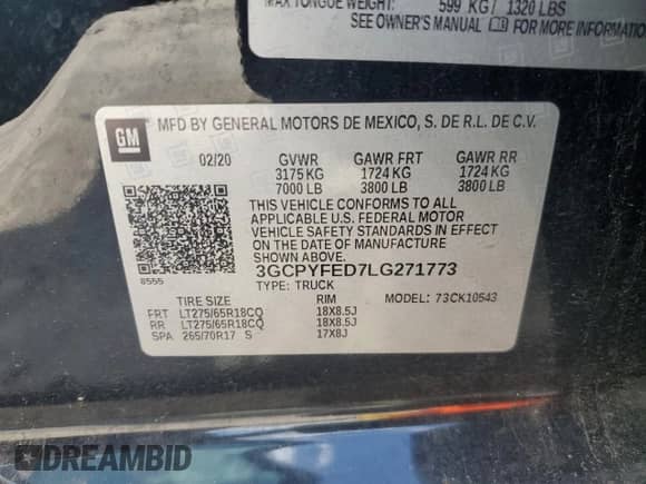 2020 Chevrolet Silverado 1500 LT Trail Boss с VIN 3GCPYFED7LG271773, выставлен на аукционе Copart как лот 65939705 с пробегом 175 159 миль миль и Списание • Salvage title. История ставок и продаж доступна на DreamBid. Изображение 12.