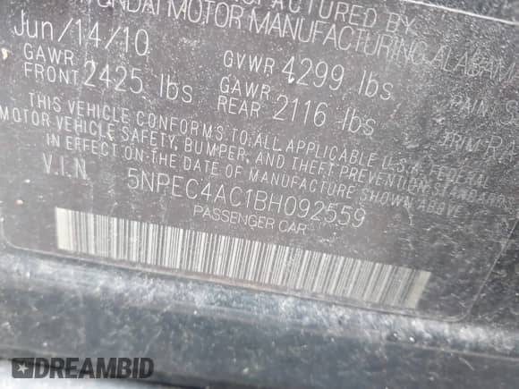 2011 Hyundai Sonata SE с VIN 5NPEC4AC1BH092559, выставлен на аукционе IAAI как лот 43070731 с пробегом 201 400 миль миль и . История ставок и продаж доступна на DreamBid. Изображение 9.