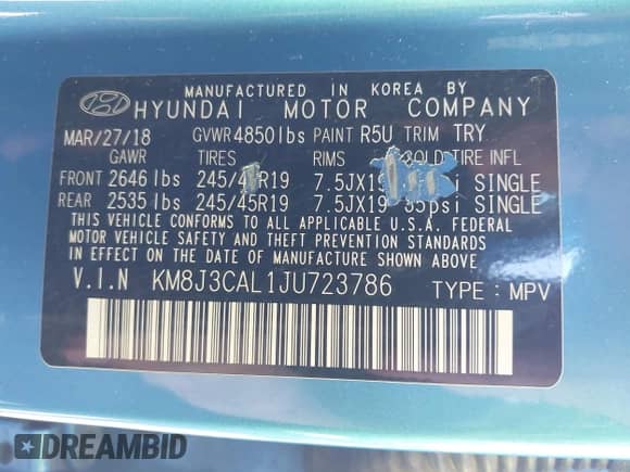 2018 Hyundai Tucson Sport z VIN KM8J3CAL1JU723786, wystawiony jako IAAI lot #42555495 z przebiegiem 145 454 mil mil oraz . Historia ofert i sprzedaży dostępna na DreamBid. Obrazek 9.