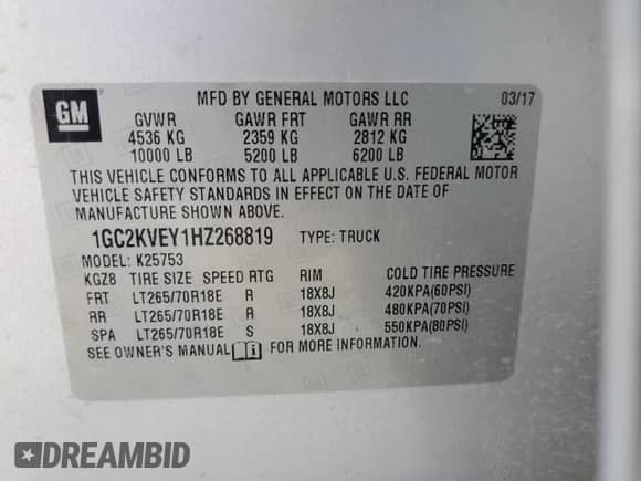 2017 Chevrolet Silverado 2500HD LT с VIN 1GC2KVEY1HZ268819, выставлен на аукционе Copart как лот 70976484 с пробегом 185 345 миль миль и Списание • Salvage title. История ставок и продаж доступна на DreamBid. Изображение 12.