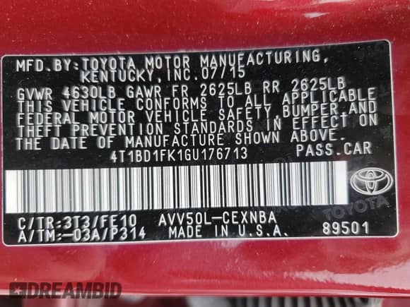 2016 Toyota Camry LE с VIN 4T1BD1FK1GU176713, выставлен на аукционе Copart как лот 54243435 с пробегом 72 006 миль миль и Списание • Salvage title. История ставок и продаж доступна на DreamBid. Изображение 13.