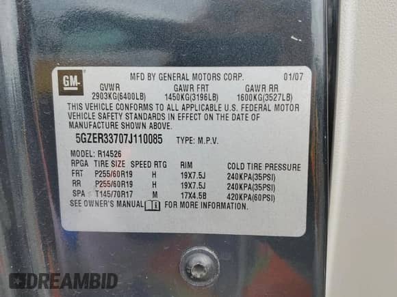 2007 Saturn Outlook XR with VIN 5GZER33707J110085, listed as a Copart auction lot 49637675 with 221,154 mi miles and Salvage title. Bid and sale history available at DreamBid. Image 13.