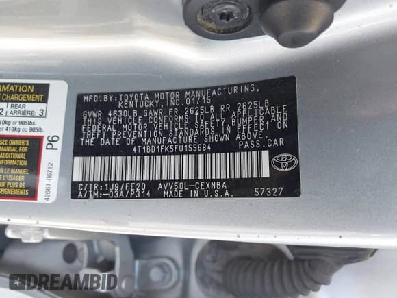 2015 Toyota Camry LE с VIN 4T1BD1FK5FU155684, выставлен на аукционе IAAI как лот 43425776 с пробегом 178 242 миль миль и . История ставок и продаж доступна на DreamBid. Изображение 9.