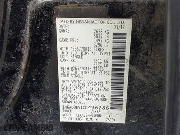 2012 Nissan Frontier SL with VIN 1N6AD0EV1CC436286, listed as a IAAI auction lot 38575143 with 259,650 mi miles and . Bid and sale history available at DreamBid. Image 9.