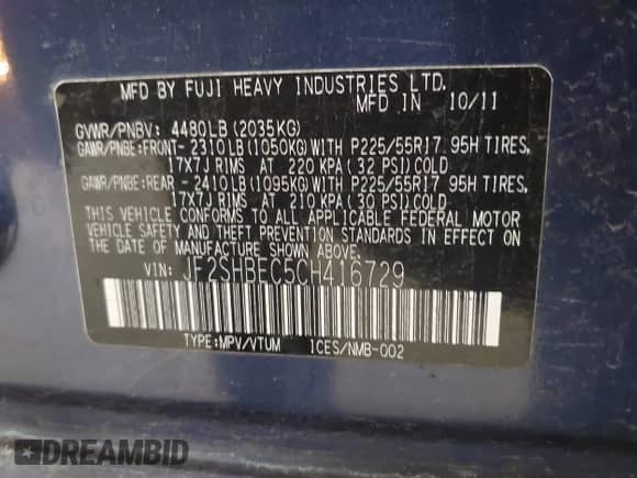 2012 Subaru Forester X Limited z VIN JF2SHBEC5CH416729, wystawiony jako IAAI lot #43136109 z przebiegiem 99 076 mil mil oraz . Historia ofert i sprzedaży dostępna na DreamBid. Obrazek 9.