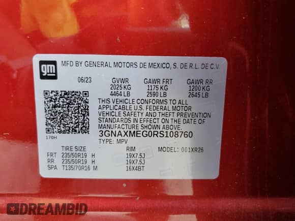 2024 Chevrolet Equinox RS с VIN 3GNAXMEG0RS108760, выставлен на аукционе Copart как лот 67454205 с пробегом 13 295 миль миль и Списание • Salvage title. История ставок и продаж доступна на DreamBid. Изображение 14.