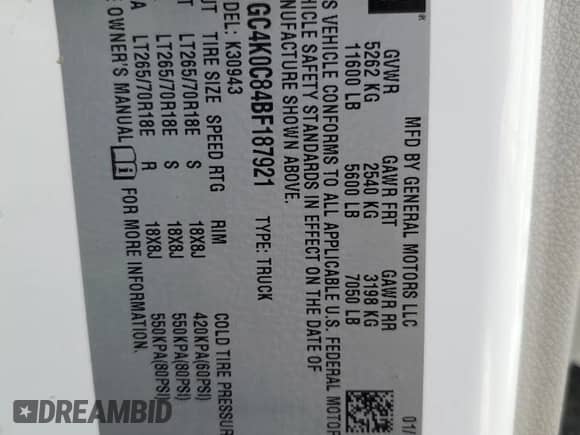 2011 Chevrolet Silverado 3500HD SRW LT with VIN 1GC4K0C84BF187921, listed as a Copart auction lot 65952035 with 131,874 mi miles and Salvage title. Bid and sale history available at DreamBid. Image 12.