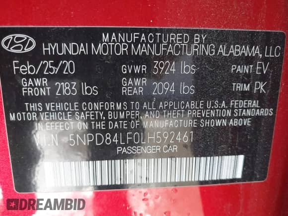 2020 Hyundai Elantra SEL с VIN 5NPD84LF0LH592461, выставлен на аукционе IAAI как лот 43034016 с пробегом 48 645 миль миль и . История ставок и продаж доступна на DreamBid. Изображение 9.