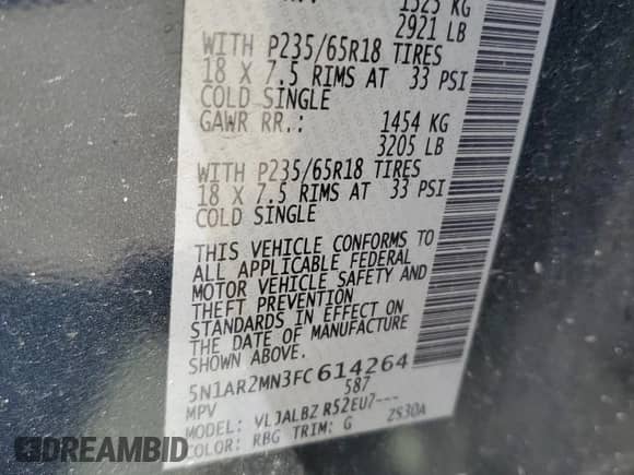 2015 Nissan Pathfinder SL with VIN 5N1AR2MN3FC614264, listed as a Copart auction lot 81792325 with 193,659 mi miles and Salvage title. Bid and sale history available at DreamBid. Image 13.