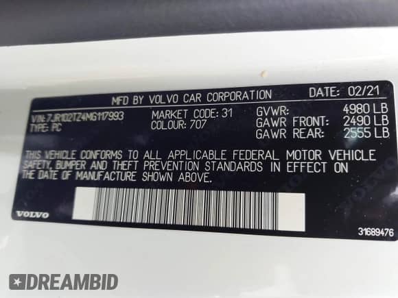 2021 Volvo S60 Momentum с VIN 7JR102TZ4MG117993, выставлен на аукционе IAAI как лот 42340226 с пробегом 32 694 миль миль и . История ставок и продаж доступна на DreamBid. Изображение 9.