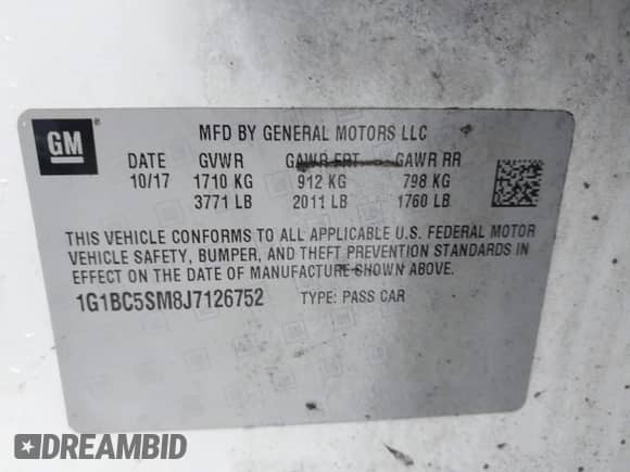 2018 Chevrolet Cruze LS с VIN 1G1BC5SM8J7126752, выставлен на аукционе IAAI как лот 42518748 с пробегом 138 951 миль миль и . История ставок и продаж доступна на DreamBid. Изображение 9.