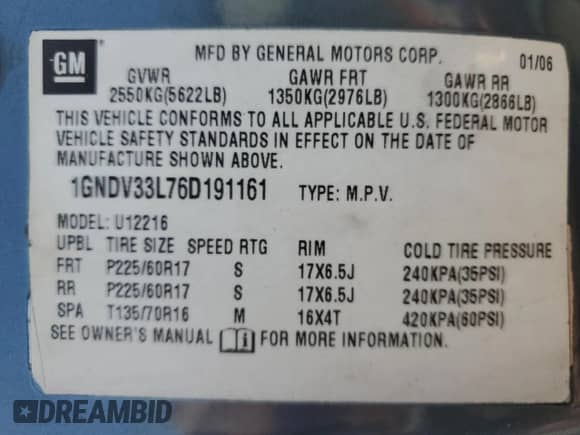 2005 Chevrolet Uplander с VIN 1GNDV03L95D232287, выставлен на аукционе Copart как лот 65897815 с пробегом 280 869 миль миль и Списание • Salvage title. История ставок и продаж доступна на DreamBid. Изображение 13.