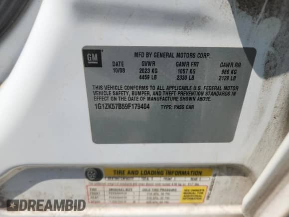 2009 Chevrolet Malibu LTZ with VIN 1G1ZK57B59F179404, listed as a Copart auction lot 81044975 with 132,227 mi miles and Salvage title. Bid and sale history available at DreamBid. Image 12.