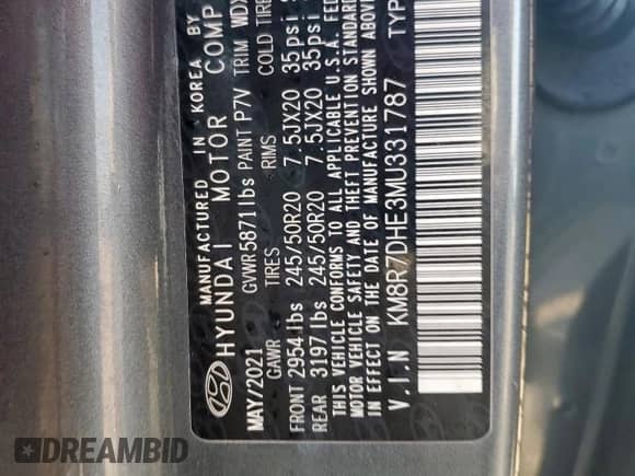 2021 Hyundai Palisade Calligraphy с VIN KM8R7DHE3MU331787, выставлен на аукционе Copart как лот 69406605 с пробегом 44 807 миль миль и Списание • Salvage title. История ставок и продаж доступна на DreamBid. Изображение 13.