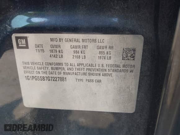 2016 Chevrolet Cruze LTZ with VIN 1G1PG5SB7G7227881, listed as a IAAI auction lot 42611851 with 205,976 mi miles and . Bid and sale history available at DreamBid. Image 9.