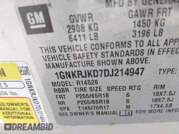 2013 Chevrolet Traverse LT с VIN 1GNKRJKD7DJ214947, выставлен на аукционе IAAI как лот 42196971 с пробегом 284 914 миль миль и . История ставок и продаж доступна на DreamBid. Изображение 9.