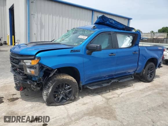 2023 Chevrolet Silverado 1500 Custom Trail Boss with VIN 3GCPDCEK1PG352119, listed as a Copart auction lot 61423405 with 19,909 mi miles and Non repairable. Bid and sale history available at DreamBid. Image 1.