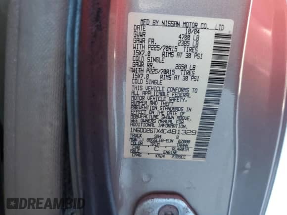 2004 Nissan Frontier XE с VIN 1N6DD26TX4C481329, выставлен на аукционе Copart как лот 90281025 с пробегом 196 022 миль миль и Чистый • Clean title. История ставок и продаж доступна на DreamBid. Изображение 12.