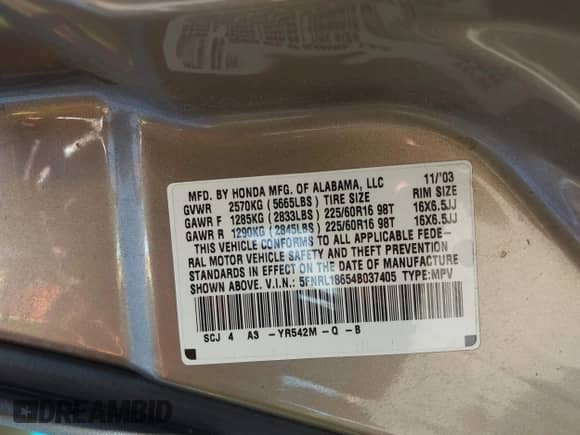 2004 Honda Odyssey EX с VIN 5FNRL18654B037405, выставлен на аукционе IAAI как лот 43281369 с пробегом 283 754 миль миль и . История ставок и продаж доступна на DreamBid. Изображение 9.