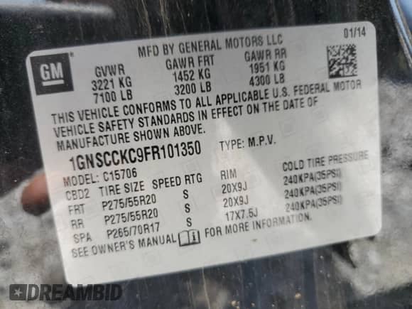 2015 Chevrolet Tahoe LTZ с VIN 1GNSCCKC9FR101350, выставлен на аукционе Copart как лот 62014125 с пробегом 173 821 миль миль и Списание • Salvage title. История ставок и продаж доступна на DreamBid. Изображение 13.