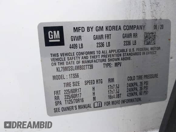 2021 Chevrolet TrailBlazer ACTIV with VIN KL79MSSL4MB027739, listed as a IAAI auction lot 43041114 with 109,668 mi miles and . Bid and sale history available at DreamBid. Image 9.