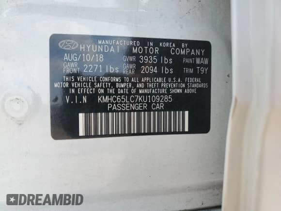 2019 Hyundai Ioniq Blue с VIN KMHC65LC7KU109285, выставлен на аукционе Copart как лот 67490385 с пробегом 125 445 миль миль и Списание • Salvage title. История ставок и продаж доступна на DreamBid. Изображение 12.