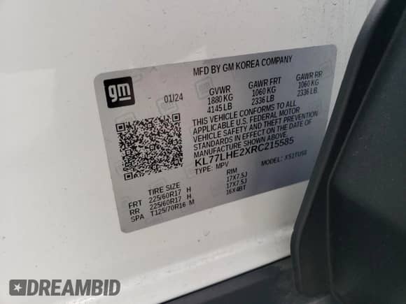 2024 Chevrolet Trax LT с VIN KL77LHE2XRC215585, выставлен на аукционе Copart как лот 83996075 с пробегом 47 514 миль миль и Списание • Salvage title. История ставок и продаж доступна на DreamBid. Изображение 13.