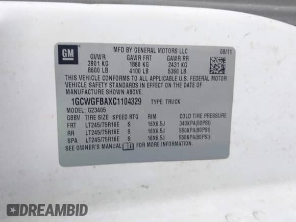 2012 Chevrolet Express Cargo с VIN 1GCWGFBAXC1104329, выставлен на аукционе IAAI как лот 41517445 с пробегом 375 539 миль миль и . История ставок и продаж доступна на DreamBid. Изображение 9.