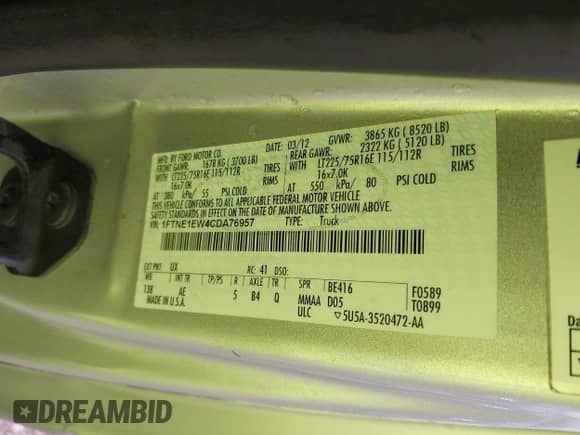 2012 Ford Econoline Cargo Commercial с VIN 1FTNE1EW4CDA76957, выставлен на аукционе IAAI как лот 42400182 с пробегом 199 477 миль миль и . История ставок и продаж доступна на DreamBid. Изображение 9.