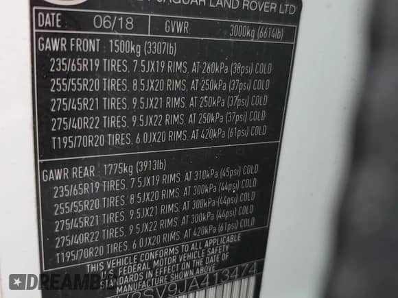 2018 Land Rover Range Rover Sport HSE Dynamic with VIN SALWV2SV9JA413474, listed as a Copart auction lot 59893145 with 113,443 mi miles and Clean title. Bid and sale history available at DreamBid. Image 13.