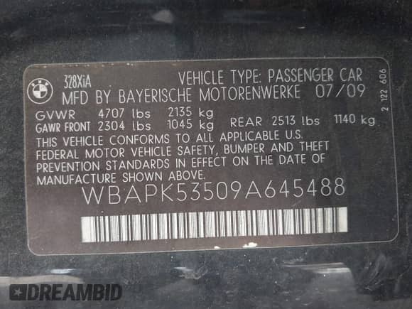 2009 BMW 3 Series 328i xDrive с VIN WBAPK53509A645488, выставлен на аукционе IAAI как лот 43525427 с пробегом 77 460 миль миль и . История ставок и продаж доступна на DreamBid. Изображение 9.