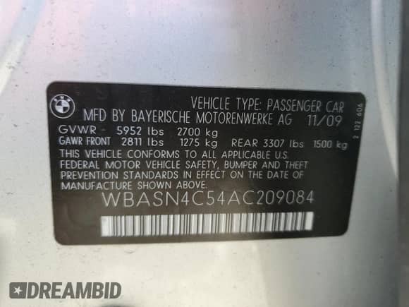 2010 BMW 5 Series 550i Gran Turismo с VIN WBASN4C54AC209084, выставлен на аукционе Copart как лот 69321145 с пробегом 97 804 миль миль и Списание • Salvage title. История ставок и продаж доступна на DreamBid. Изображение 12.