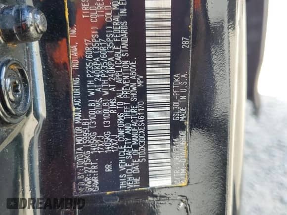 2014 Toyota Sienna L with VIN 5TDZK3DCXES461170, listed as a Copart auction lot 82210975 with 211,086 mi miles and Salvage title. Bid and sale history available at DreamBid. Image 13.
